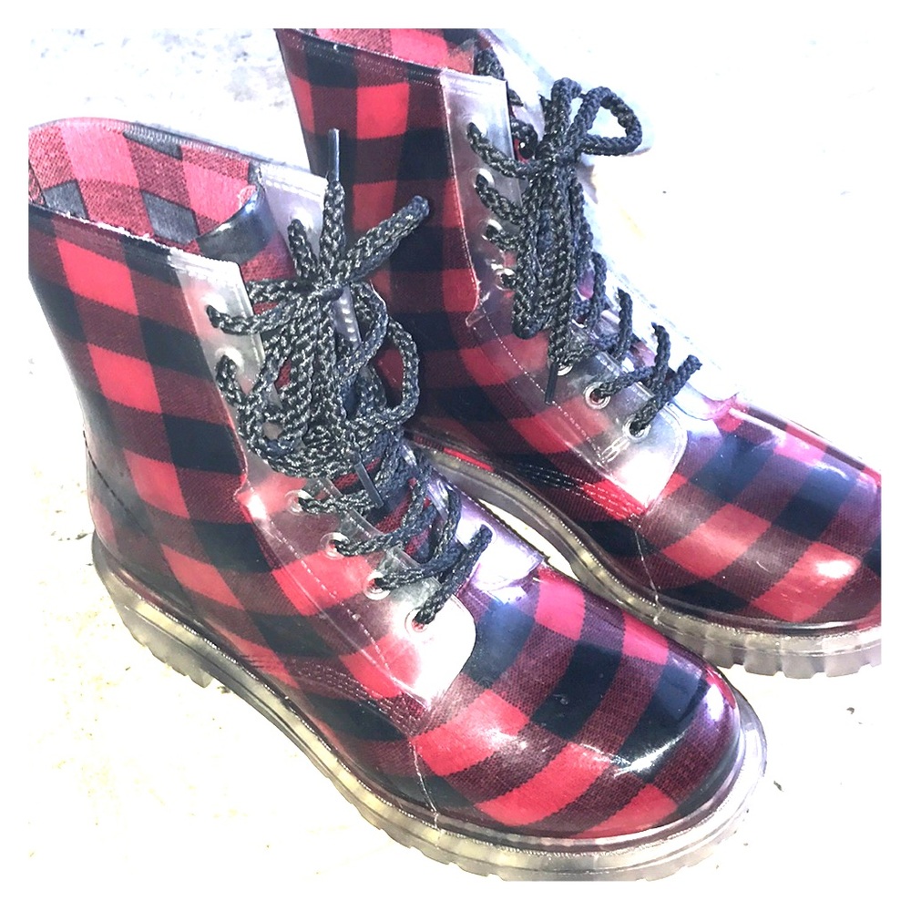 Rubber Flannel Patterned Combat Boots